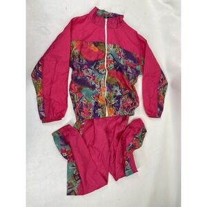 Vintage Bull Frog Geometic Print Track Suit Jacket Pants Girls Size 12 Pink
